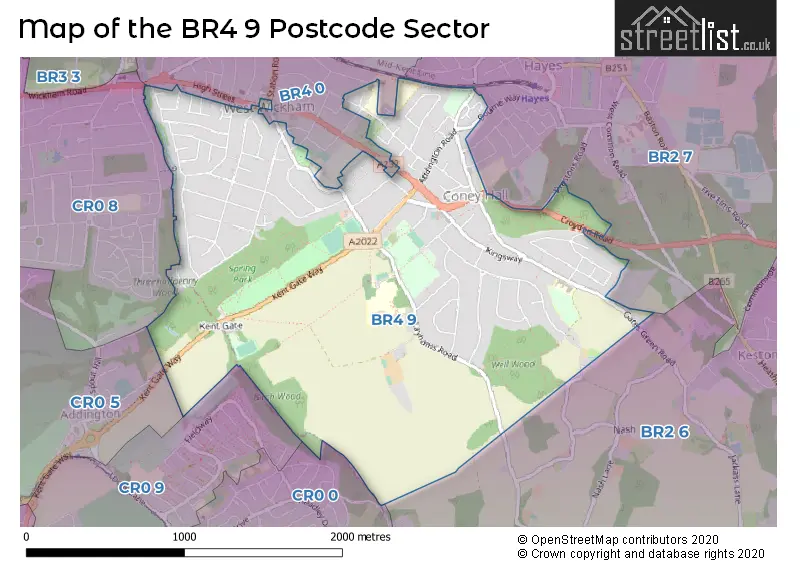 Map of the BR4 9 and surrounding postcode sector