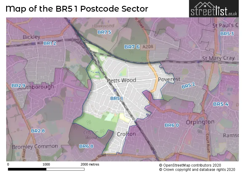 Map of the BR5 1 and surrounding postcode sector