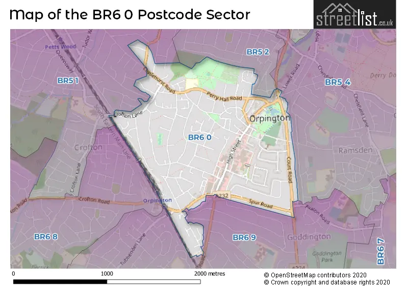 Map of the BR6 0 and surrounding postcode sector