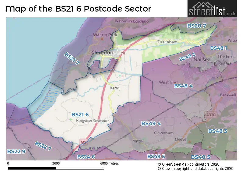 Map of the BS21 6 and surrounding postcode sector