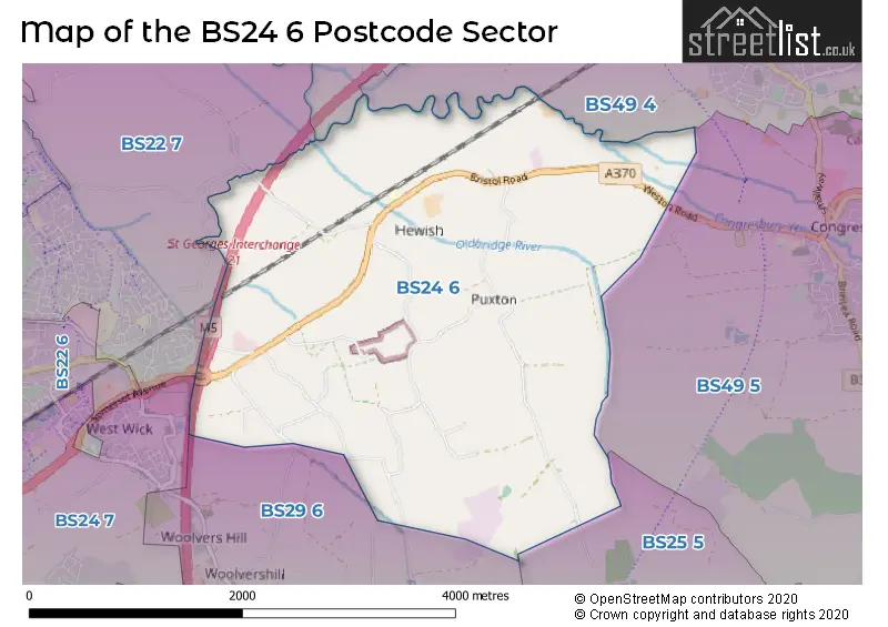 Map of the BS24 6 and surrounding postcode sector