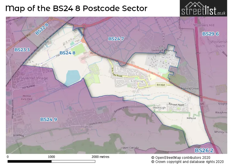 Map of the BS24 8 and surrounding postcode sector