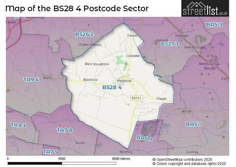 Map of the BS28 4 and surrounding postcode sector