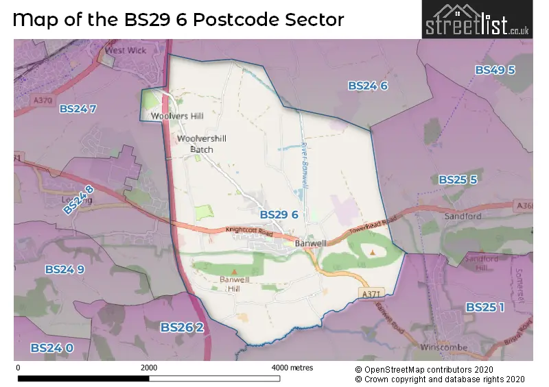 Map of the BS29 6 and surrounding postcode sector