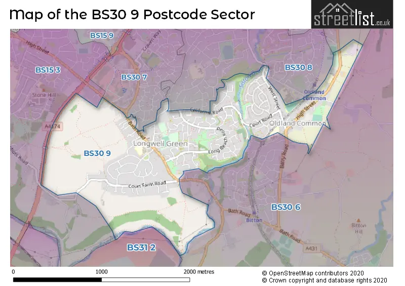 Map of the BS30 9 and surrounding postcode sector