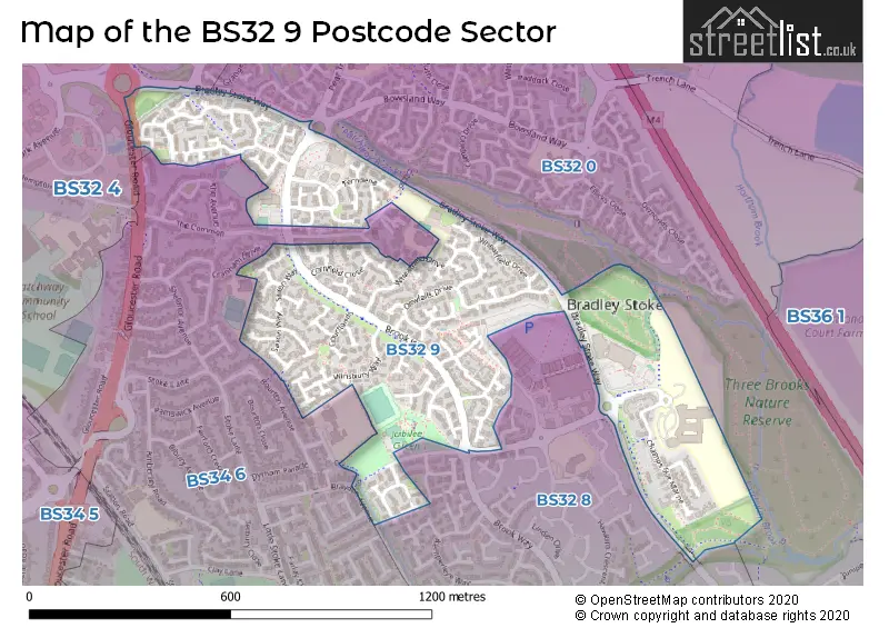 Map of the BS32 9 and surrounding postcode sector