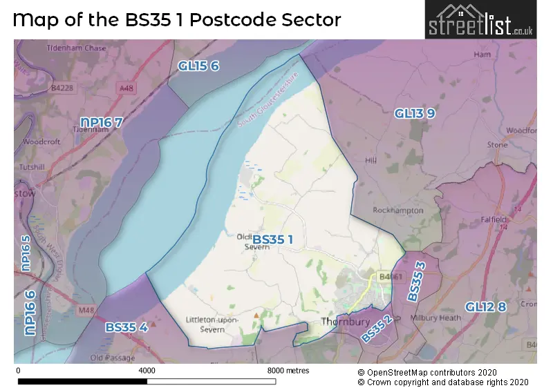 Map of the BS35 1 and surrounding postcode sector