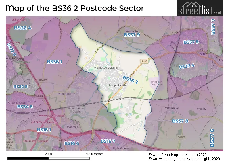 Map of the BS36 2 and surrounding postcode sector