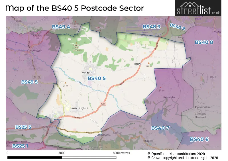 Map of the BS40 5 and surrounding postcode sector