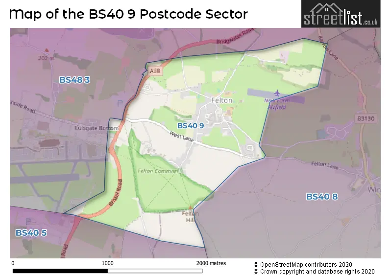 Map of the BS40 9 and surrounding postcode sector