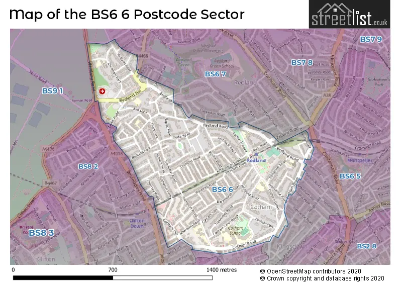 Map of the BS6 6 and surrounding postcode sector