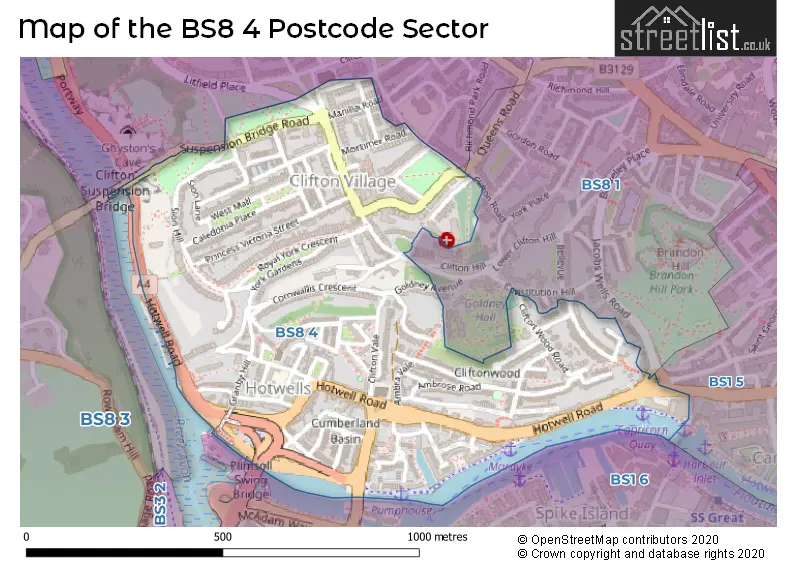 Map of the BS8 4 and surrounding postcode sector