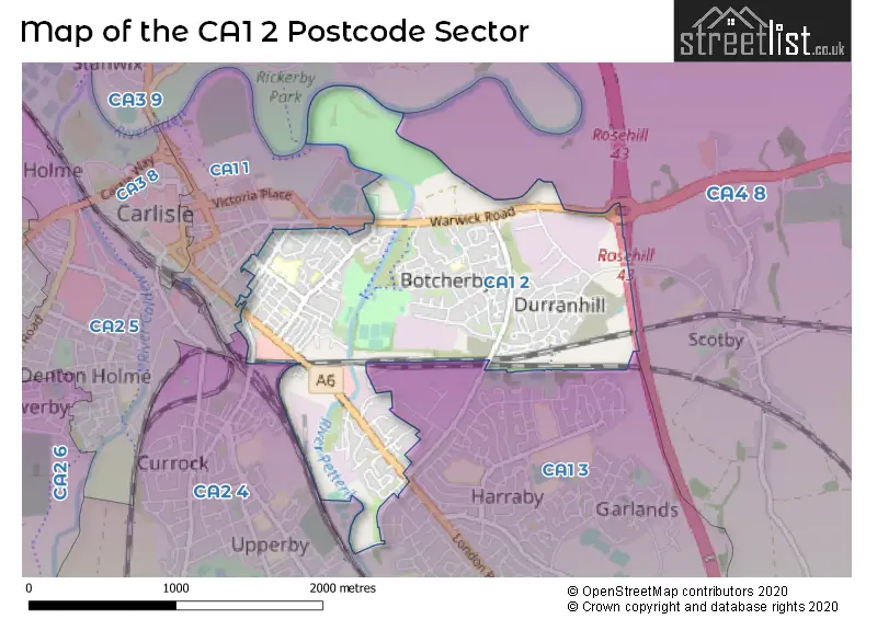 Map of the CA1 2 and surrounding postcode sector