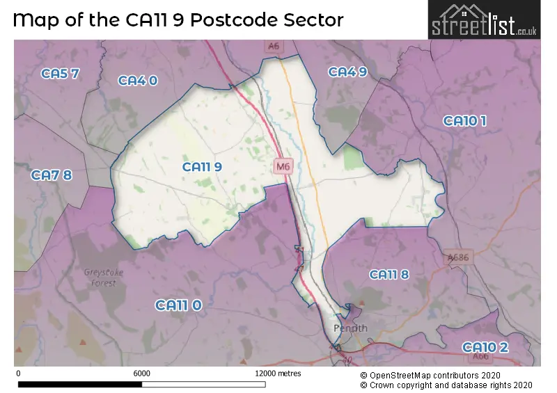 Map of the CA11 9 and surrounding postcode sector