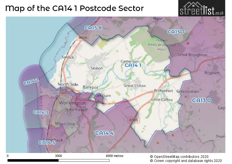 Map of the CA14 1 and surrounding postcode sector