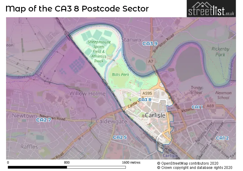 Map of the CA3 8 and surrounding postcode sector