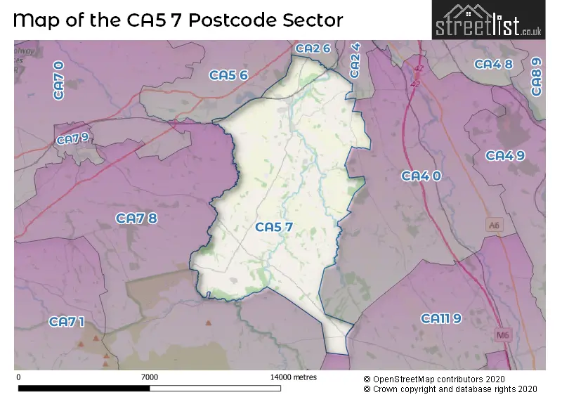 Map of the CA5 7 and surrounding postcode sector