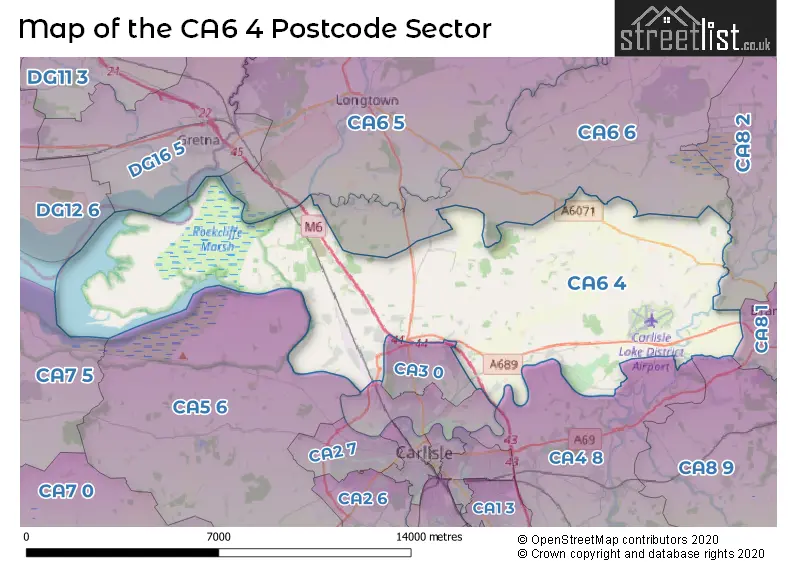 Map of the CA6 4 and surrounding postcode sector