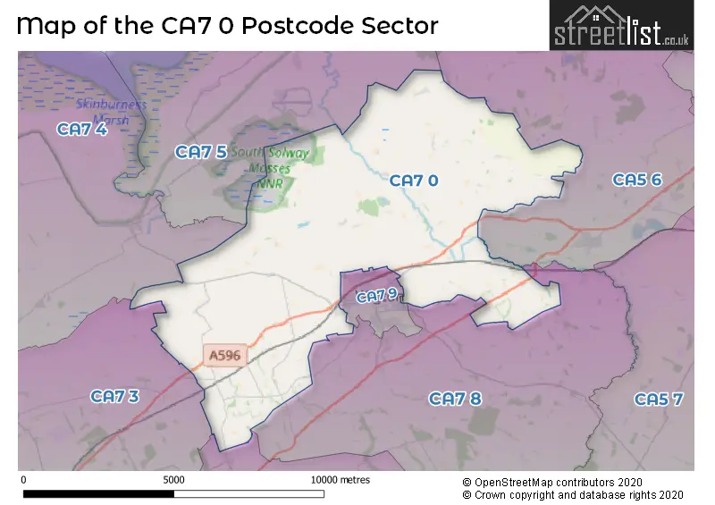 Map of the CA7 0 and surrounding postcode sector