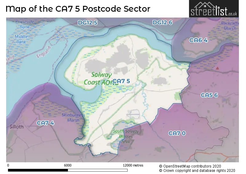 Map of the CA7 5 and surrounding postcode sector