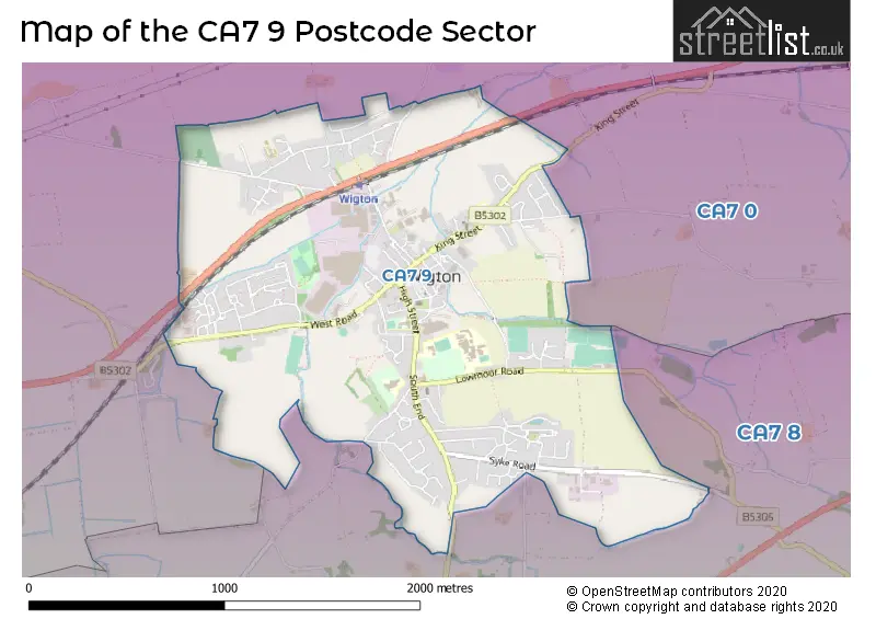 Map of the CA7 9 and surrounding postcode sector