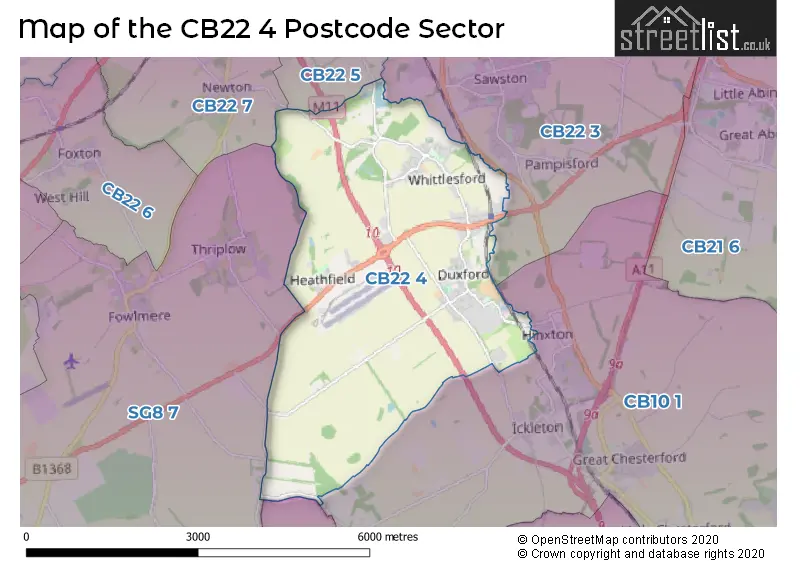 Map of the CB22 4 and surrounding postcode sector