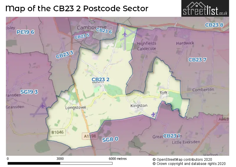 Map of the CB23 2 and surrounding postcode sector