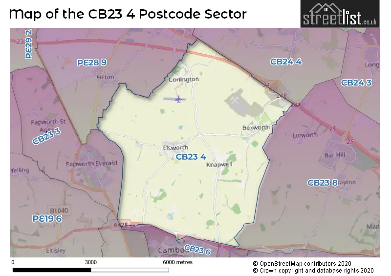 Map of the CB23 4 and surrounding postcode sector