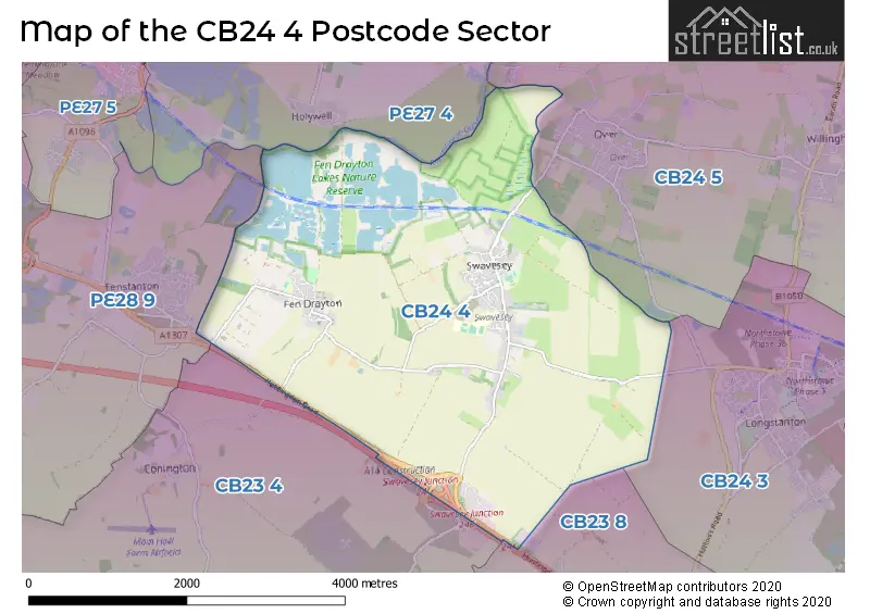 Map of the CB24 4 and surrounding postcode sector