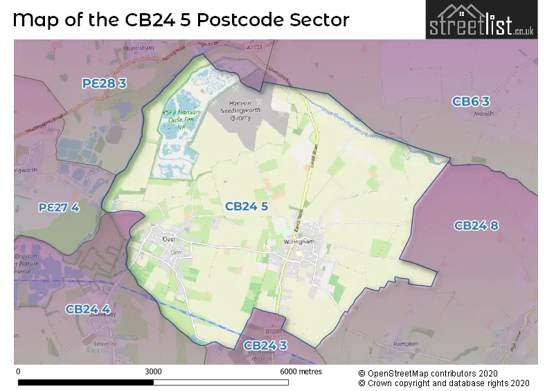 Map of the CB24 5 and surrounding postcode sector