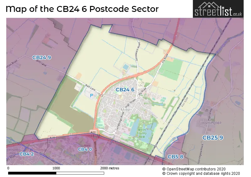 Map of the CB24 6 and surrounding postcode sector