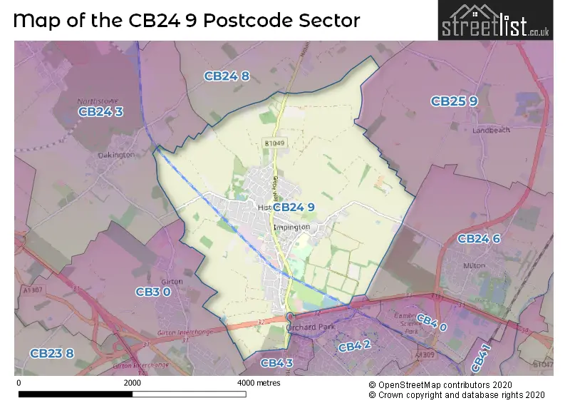 Map of the CB24 9 and surrounding postcode sector