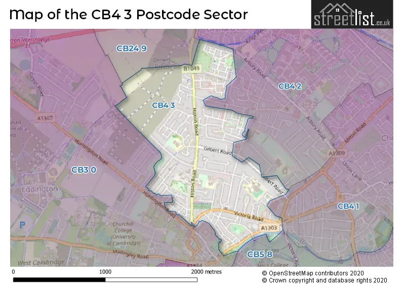 Map of the CB4 3 and surrounding postcode sector