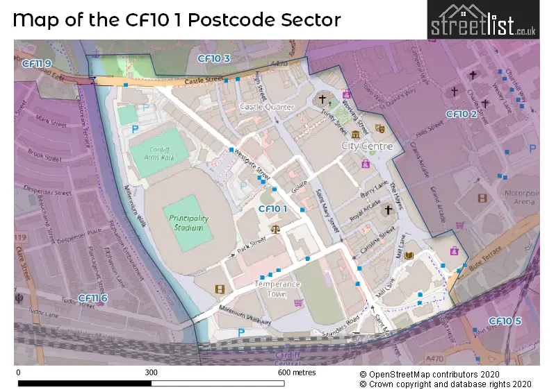 Map of the CF10 1 and surrounding postcode sector