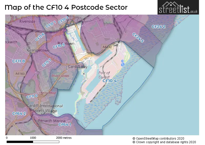 Map of the CF10 4 and surrounding postcode sector