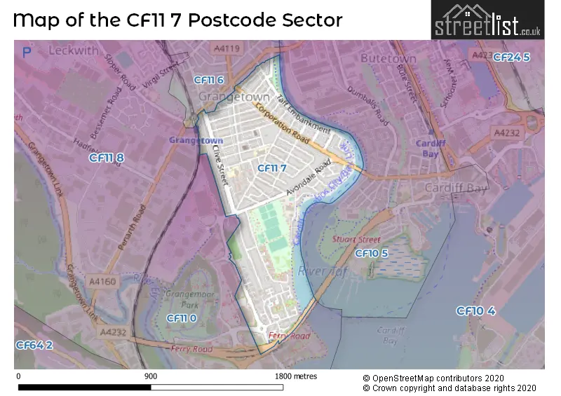 Map of the CF11 7 and surrounding postcode sector