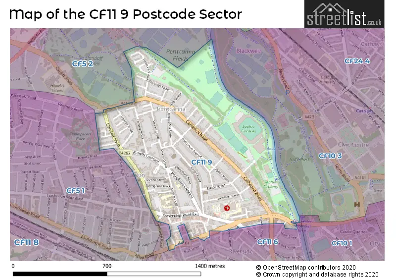 Map of the CF11 9 and surrounding postcode sector