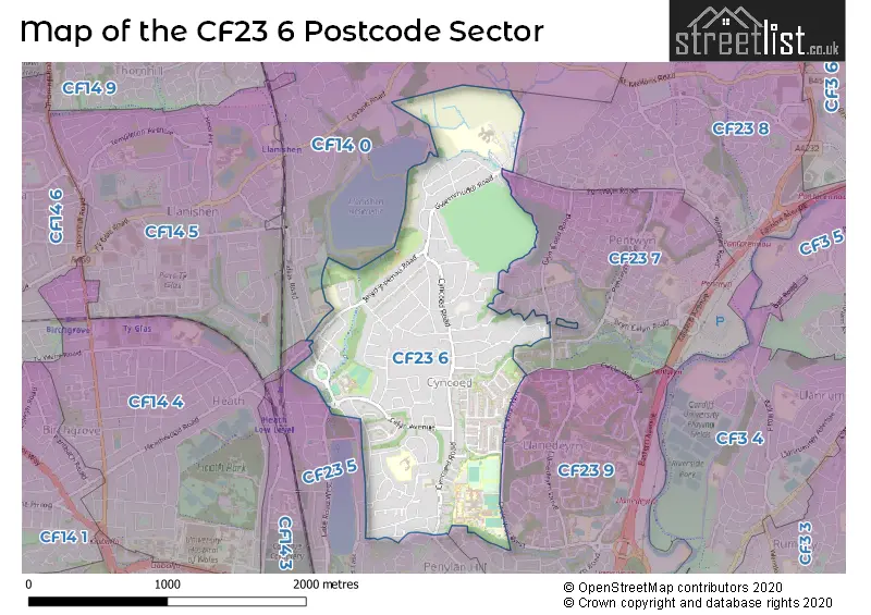 Map of the CF23 6 and surrounding postcode sector