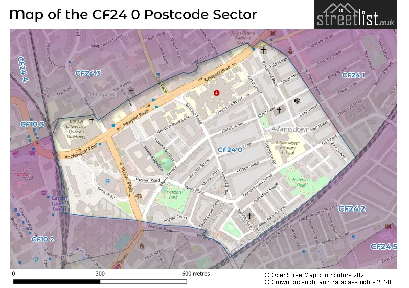 Map of the CF24 0 and surrounding postcode sector