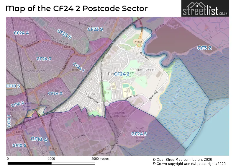 Map of the CF24 2 and surrounding postcode sector