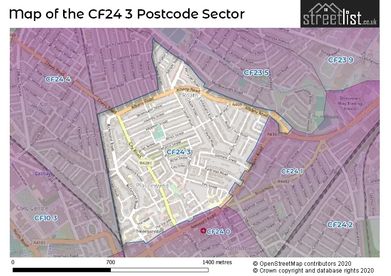 Map of the CF24 3 and surrounding postcode sector