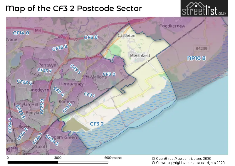 Map of the CF3 2 and surrounding postcode sector