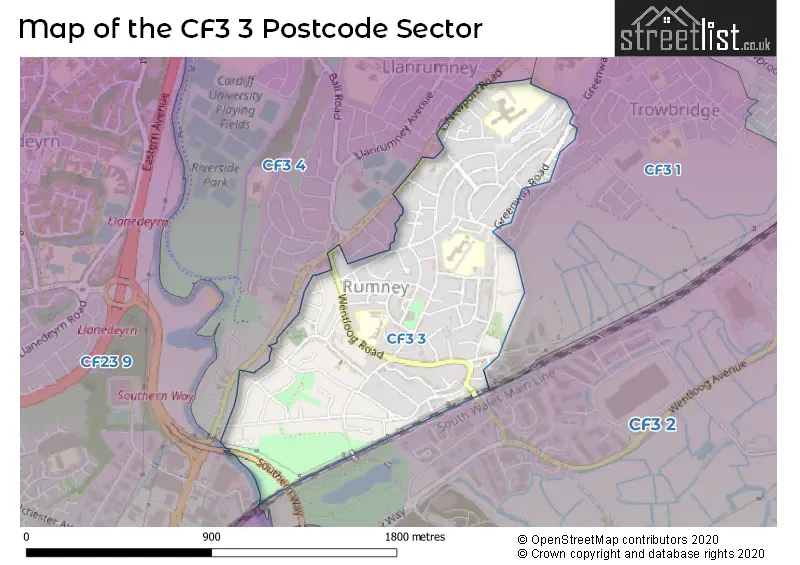 Map of the CF3 3 and surrounding postcode sector