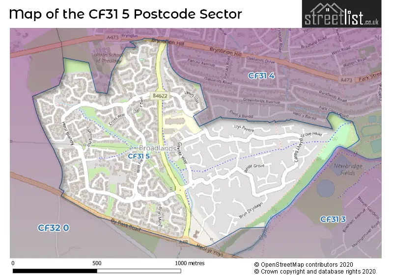 Map of the CF31 5 and surrounding postcode sector