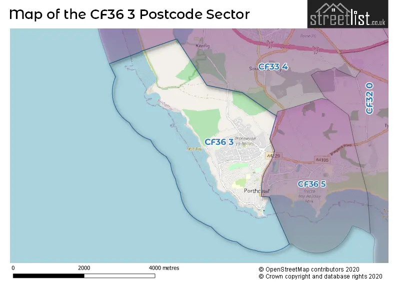 Map of the CF36 3 and surrounding postcode sector