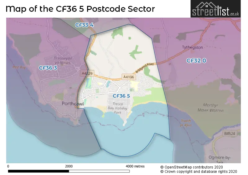 Map of the CF36 5 and surrounding postcode sector