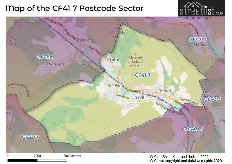 Map of the CF41 7 and surrounding postcode sector