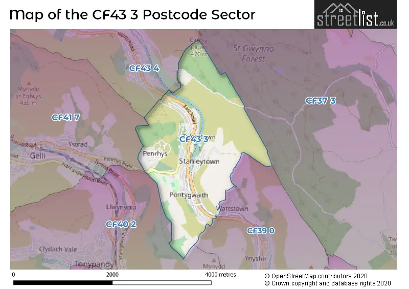 Map of the CF43 3 and surrounding postcode sector