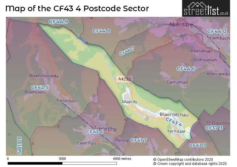 Map of the CF43 4 and surrounding postcode sector