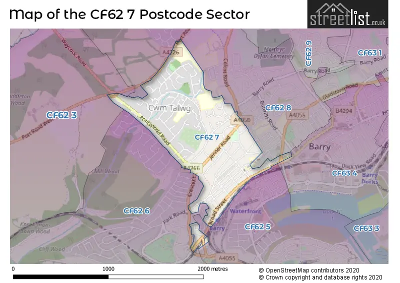 Map of the CF62 7 and surrounding postcode sector